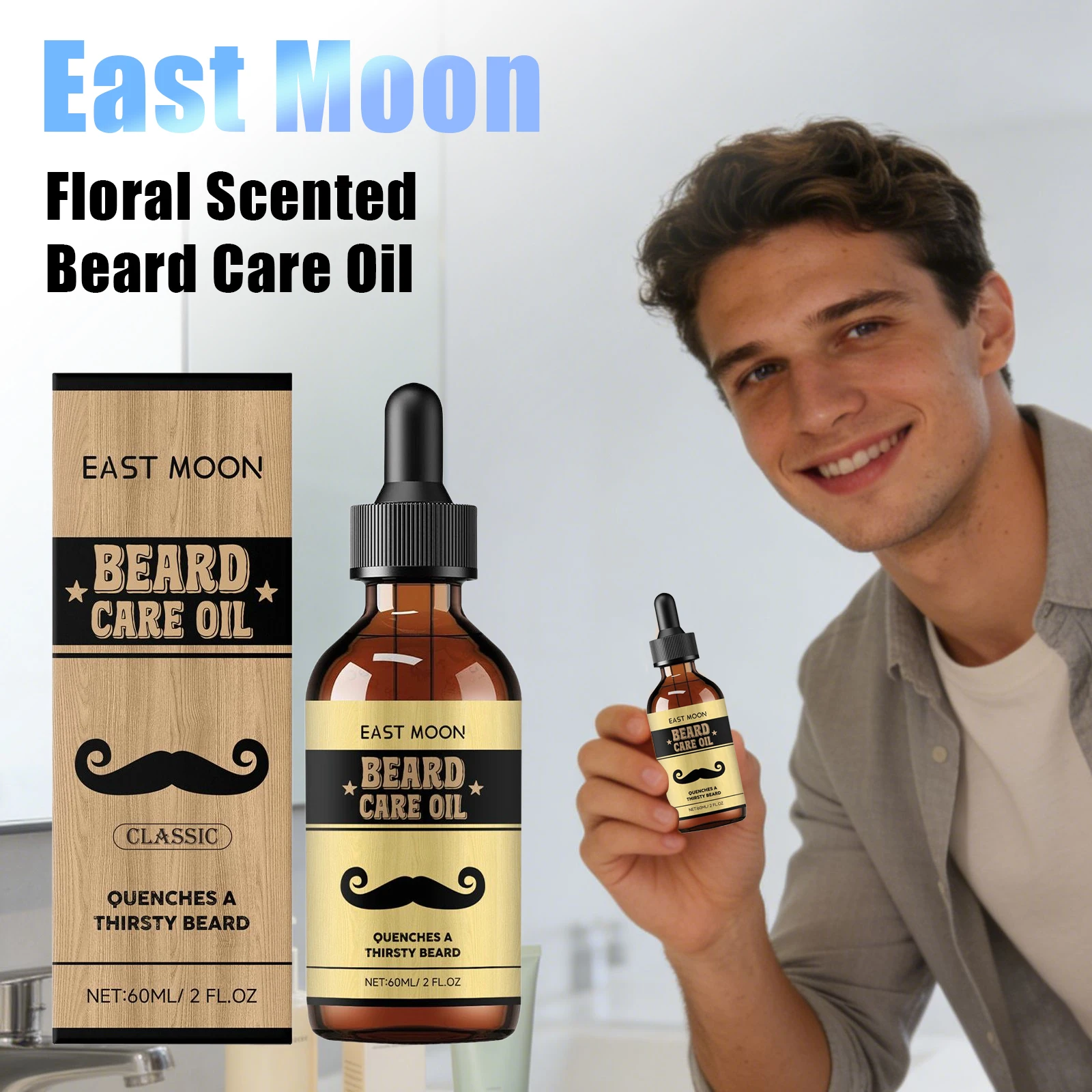 East Moon Floral Scented Beard Care Oil Enduring Nourishing Daily Caring Refreshing Soothing Skin Natural Fragrance Beard Oils