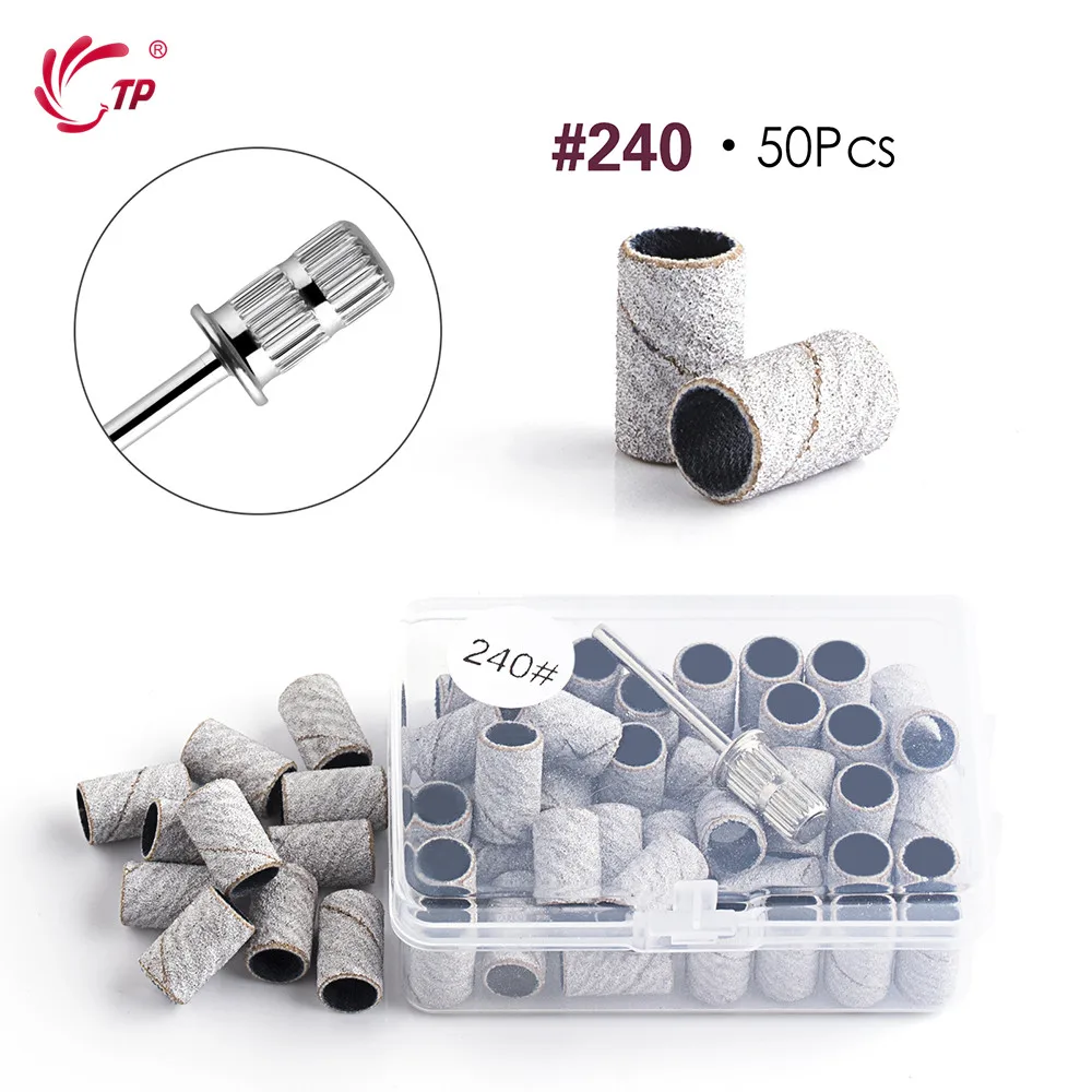 TP 50pcs Nail Sanding Bands With 1Pc Shaft Nail Drill Bits Dead Skin Gel Remove Foot Care Polishing Manicure Pedicure Tools #240