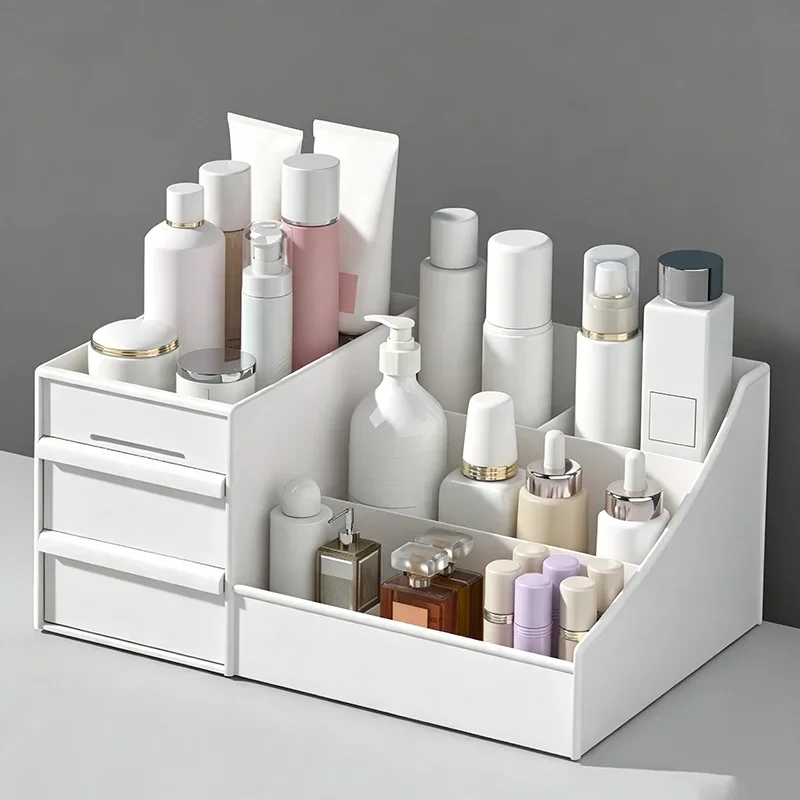 1Pc White New Drawer Makeup Storage Box Dormitory Finishing Plastic Shelf Cosmetics Skin Care Dressing Table Desktop