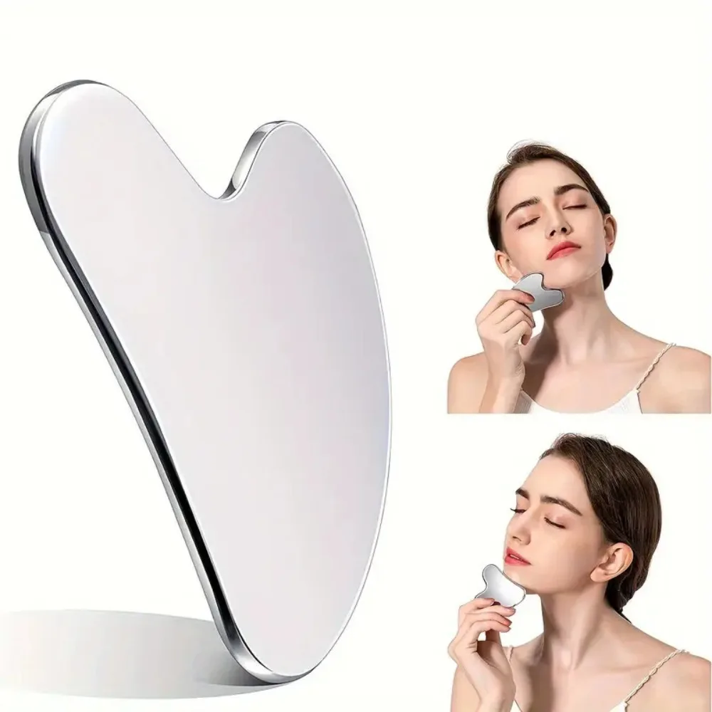 1pc Gua Sha Facial Tool Stainless Steel GuaSha Massage Tool Natural Universal Facial Silver Metal Gua Sha Board Beauty Skin Care