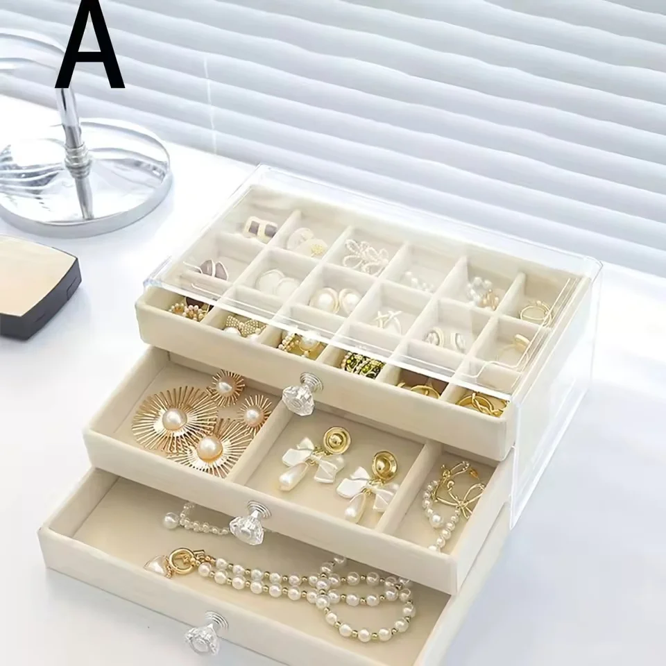 1PC Multifunctional Three-Layer Leather Drawer Style Lipstick Skincare Earrings Jewelry Box Multi Colored  Jewelry Storage Box