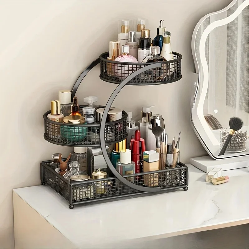 1pc Lightweight Varnished Metal Makeup Storage Rack - No - Installation, Ideal For Vanity Countertop, For Lipstick & Skincare