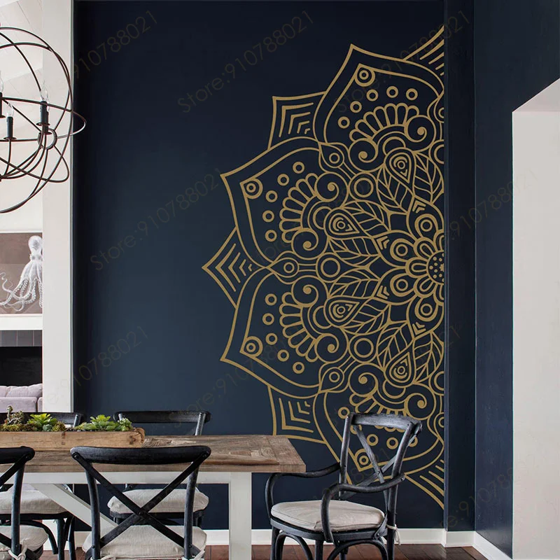Mandala In Half Wall Sticker Vinyl Home Decor Living Room Bedroom Art Boho Indian Meditation Yoga Decals Removable Murals S386