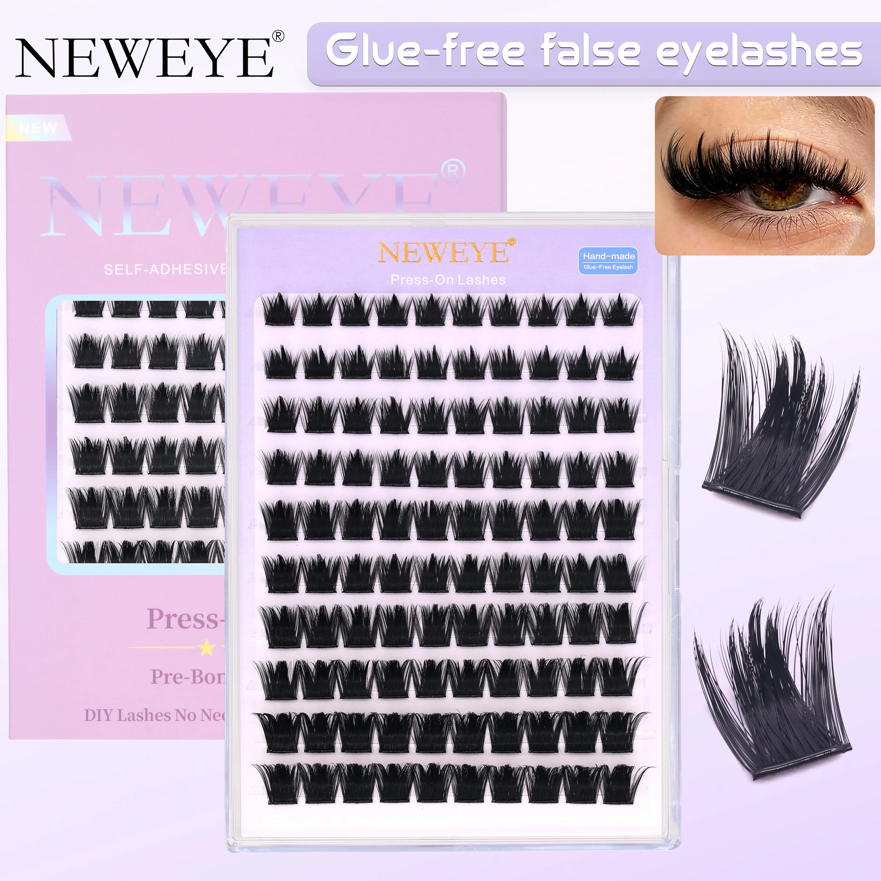 100pcs Non Glued Strong Adhesive Eyelashes Extension Thick And Spike Lightweight Lashes For Girls Eye Makeup Reusable 2-3times