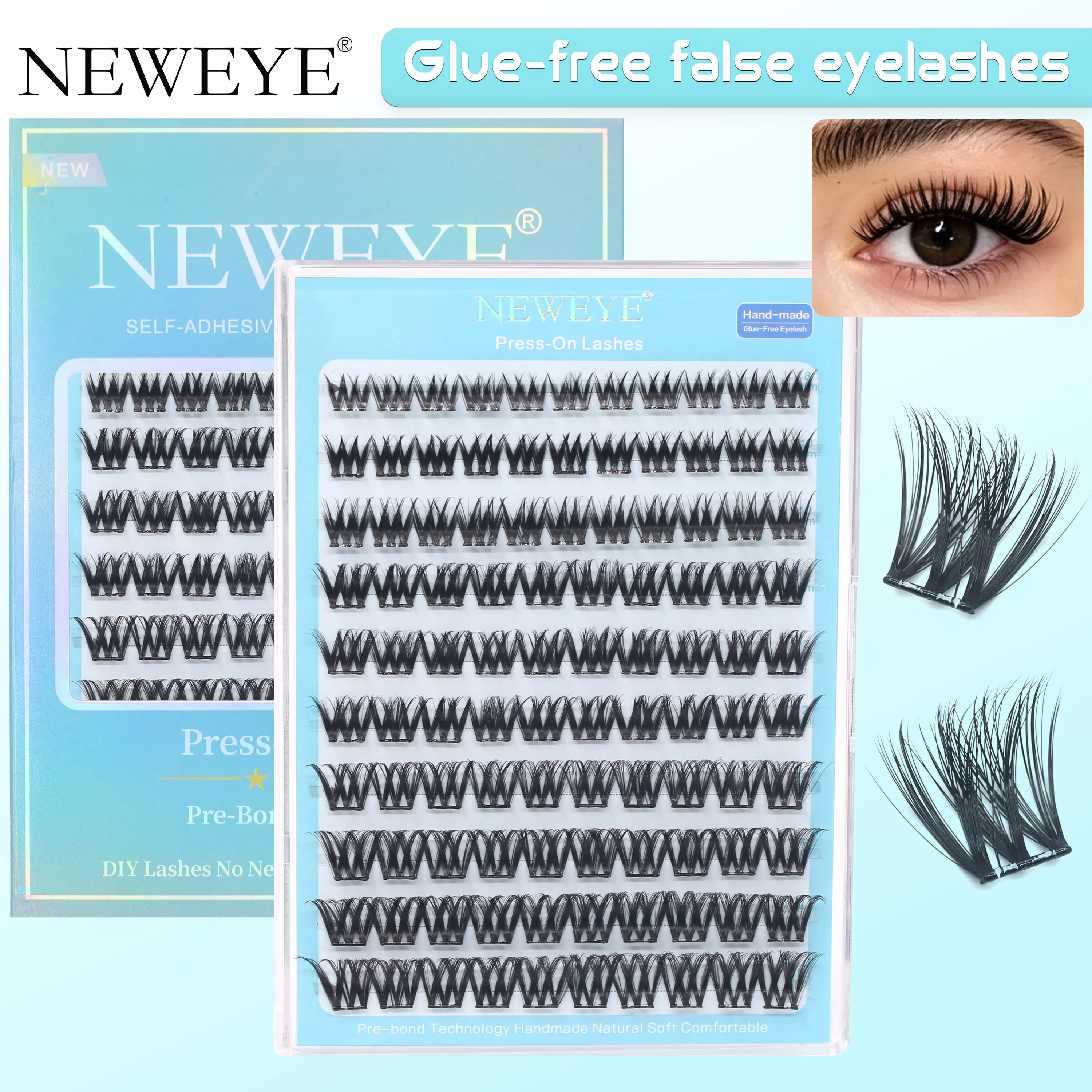 8-16mm Clusters 100pcs DIY Press On Eyelashes Extension Natural And Long Style Long Lasting Non Glued Reusbale Eyemakeup Lashes