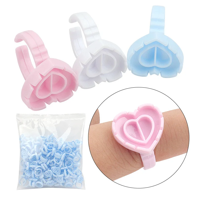 100Pcs Disposable Eyelash Glue Cup Rings Lash Extension Adhesive Holder Professional False Eyelash Glue Trays for Extensions