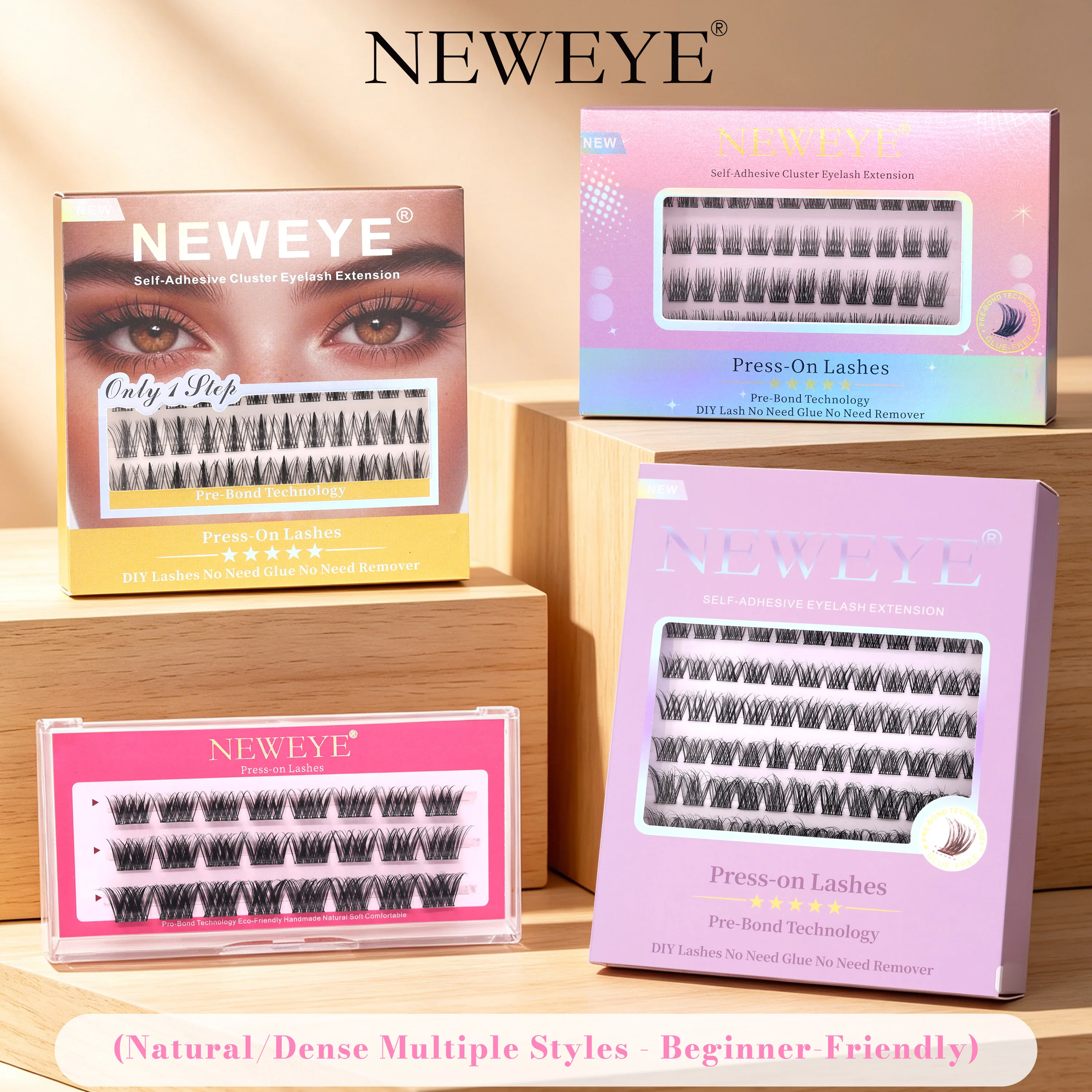 NE Series NE05 New Packing 6Rows 100% Handmade 3D Fluffy Effect No-glue Need Lashes Extension 10-14mm Black Easy Remove Reusable