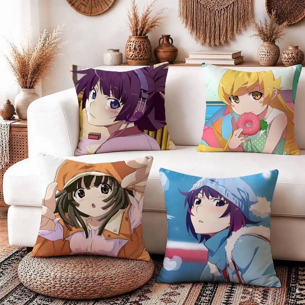 S-Shinobu Anime O-Off And Monster Square Sofa Pillow Cover Solid Color Living Room Home Decor Cushion Case