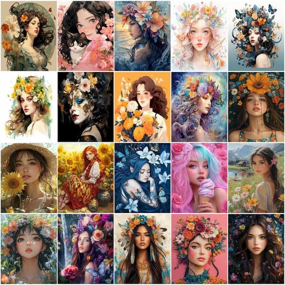 GATYZTORY Paint By Number Adult Kit Flowers and beauties Adult Coloring Digital Crafts Supplies Adults Decorative Paintings Gift