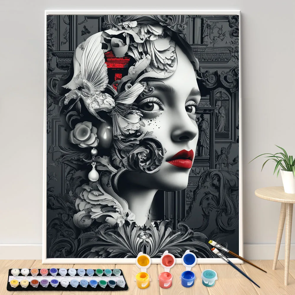 Digital Acrylic Painting Kit DIY red lips Hand Art Canvas Hand Painted Home Decor Personalized Surprise Gift