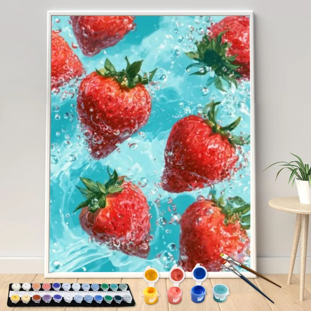 Digital Acrylic Painting Kit DIY Cool red strawberry Art Canvas Hand Painted Home Decor Personalized Surprise Gift