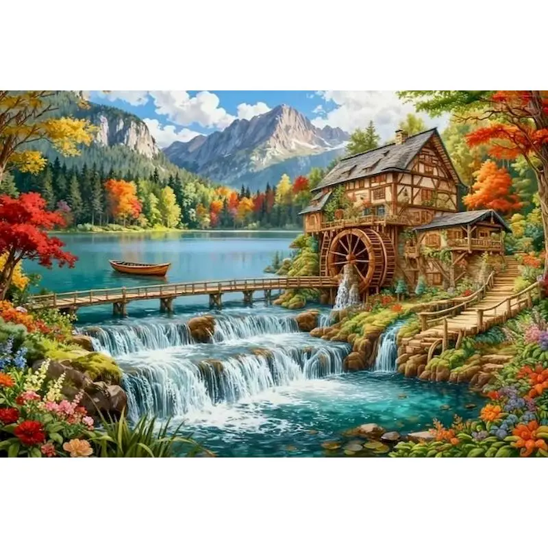 GATYZTORY Paint By Numbers Kits Cottage Waterfall Landscape Painting With Numbers Diy Gift Digital Painting Wall Art Picture For