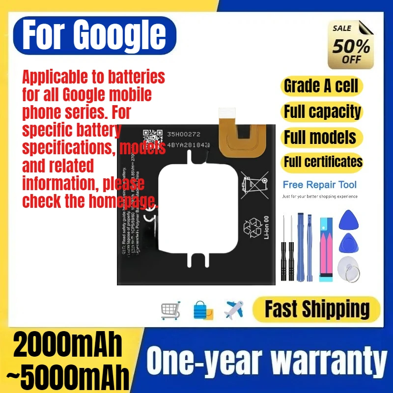 For Google Google Pixel Series 1/2/3/4/5/6/7/8/9/5G/XL/Nexus/A/Pro/Fold Mobile Phone Battery Replacement Bateria Grade A Cell
