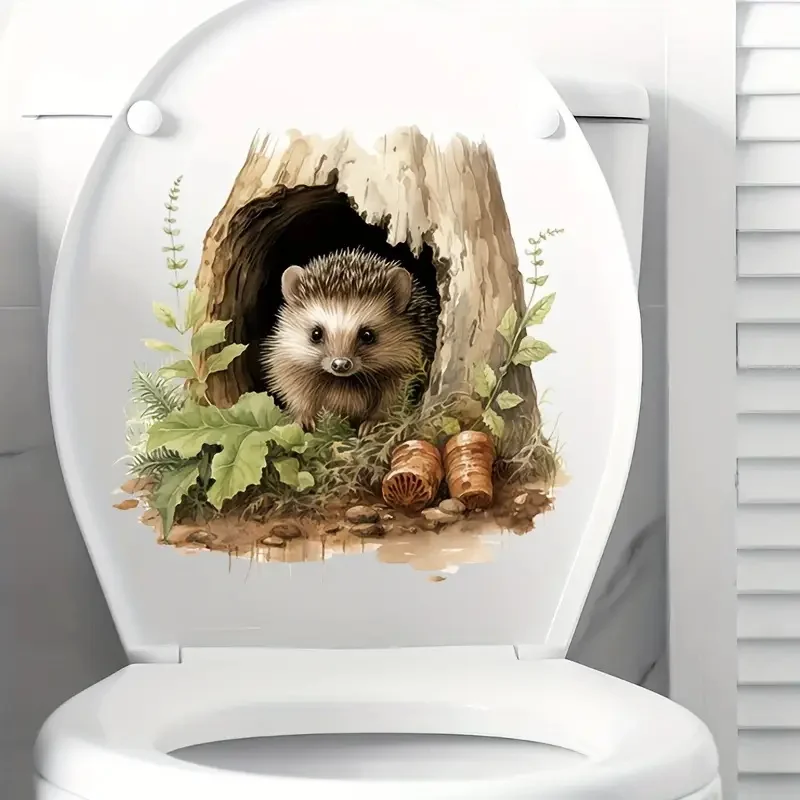 Little Hedgehog Hole Decal, Toilet Tank Decal, Home Bathroom Decorative Wall Stickers, Door Stickers, Interesting Design Decal