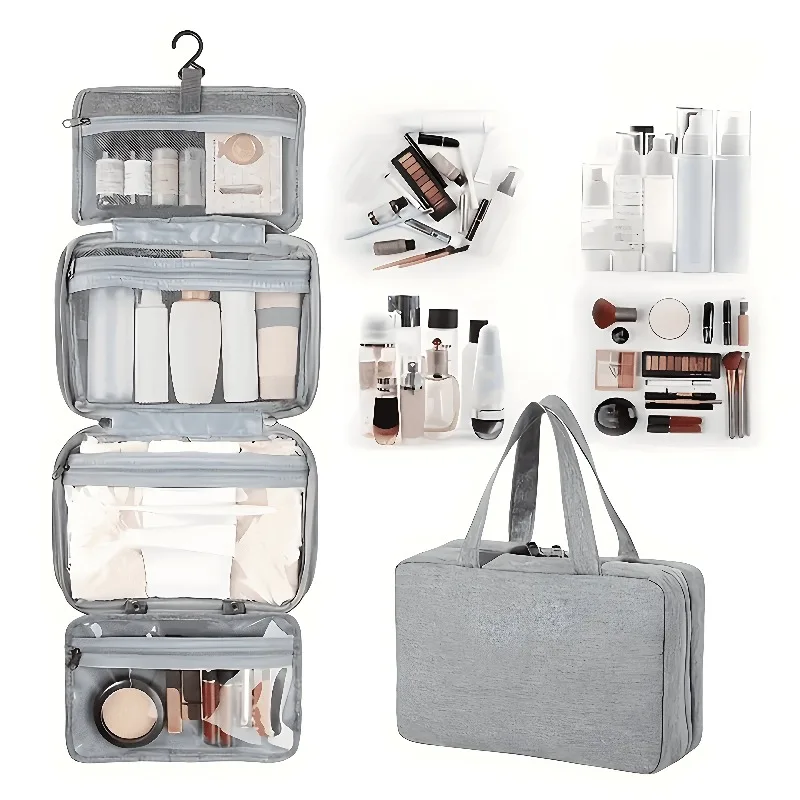 Travel Folding Wet and Dry Separation Toiletry Bag Cosmetic Organizer Bag  - Multi-Pocket Makeup Bag