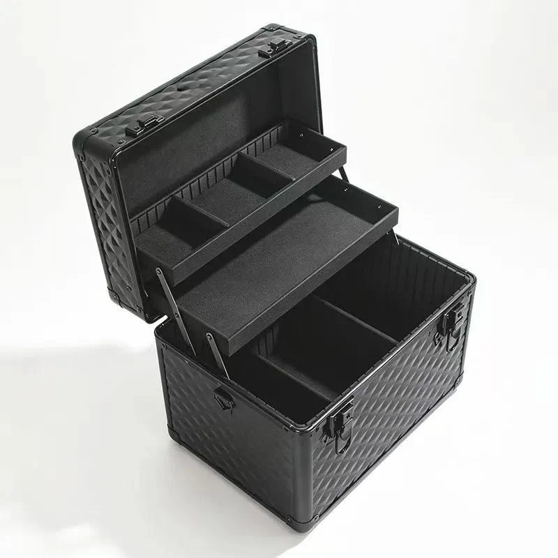 Large Capacity Aluminum Alloy Cosmetic Case Embroidered Makeup Organizer Box for Nail Art Beauty Storage Travel Suitcase