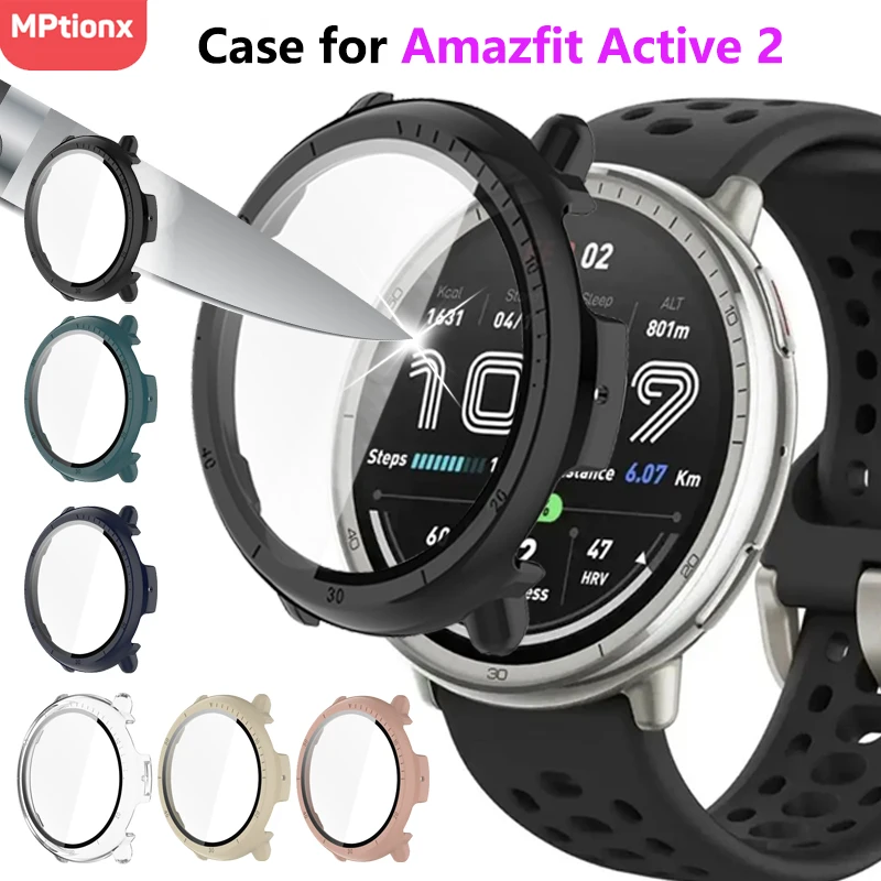 Tempered Glass+Cover for Huami Amazfit Active 2 Screen Protector Hard PC Protective Bumper Case for Amazfit Active2 Accessories