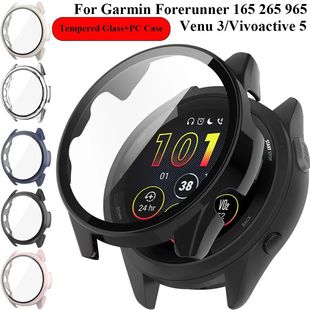 HD Tempered Glass+PC Case For Garmin Forerunner 165 265 965 970 570 170 Screen Protective Shell Garmin Venu 3/4 Active 5/6 Cover