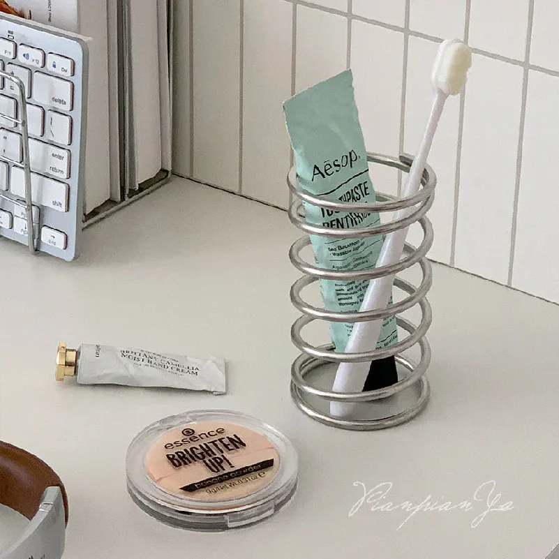 Stainless Steel Toothbrush Holder Metal Bathroom Accessories Tool for Toothpaste Makeup Brush Storage Rack Home Decoration