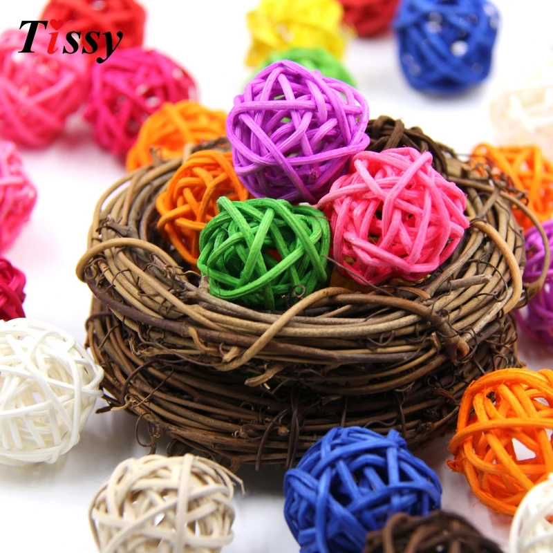 50PCS 3CM Rattan Ball Multicolor DIY Sepak Takraw Balls Home Ornaments&Christmas/Birthday/Wedding Party Decorations Kids Toys