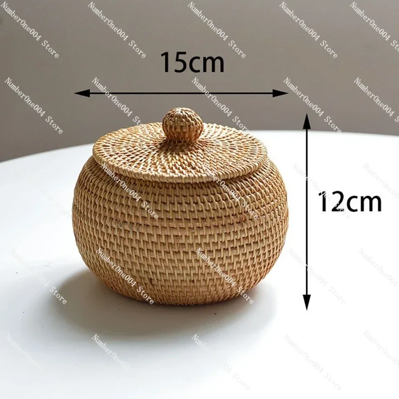 Round Rattan Box Hand Woven Storage Box with Lid, Storage Basket Decoration for Home