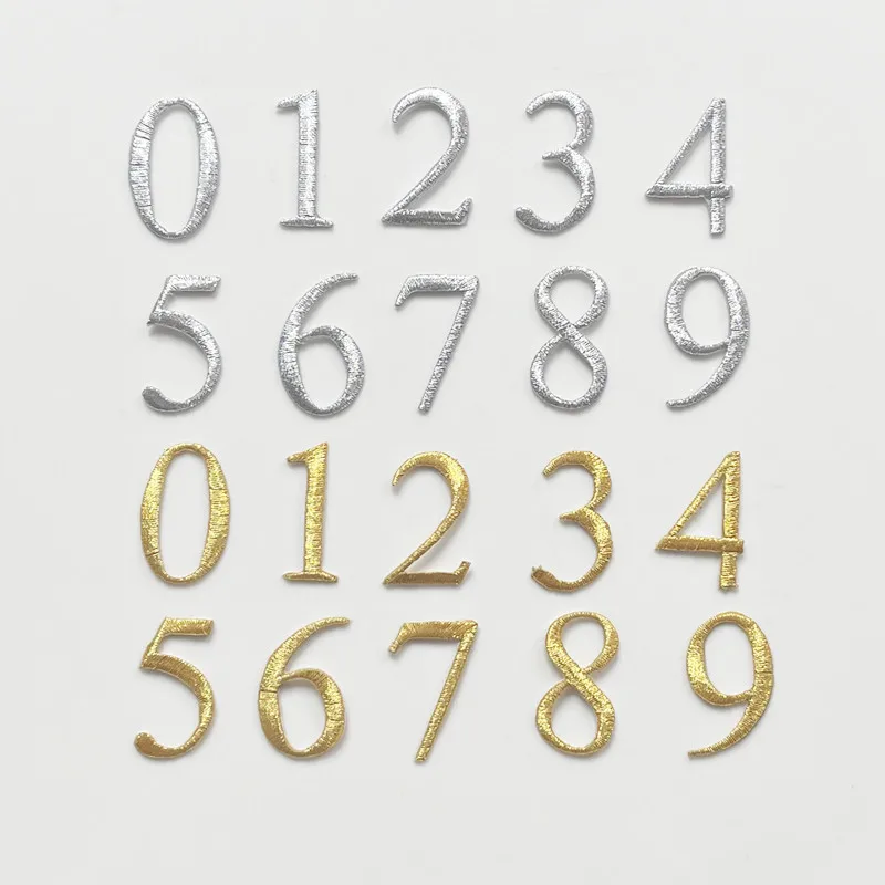 Gold Silver Embroidery Number Digit Applique Collar Iron Sew On Patch Badges Figure For Wedding Clothes Dress Decor DIY Crafts