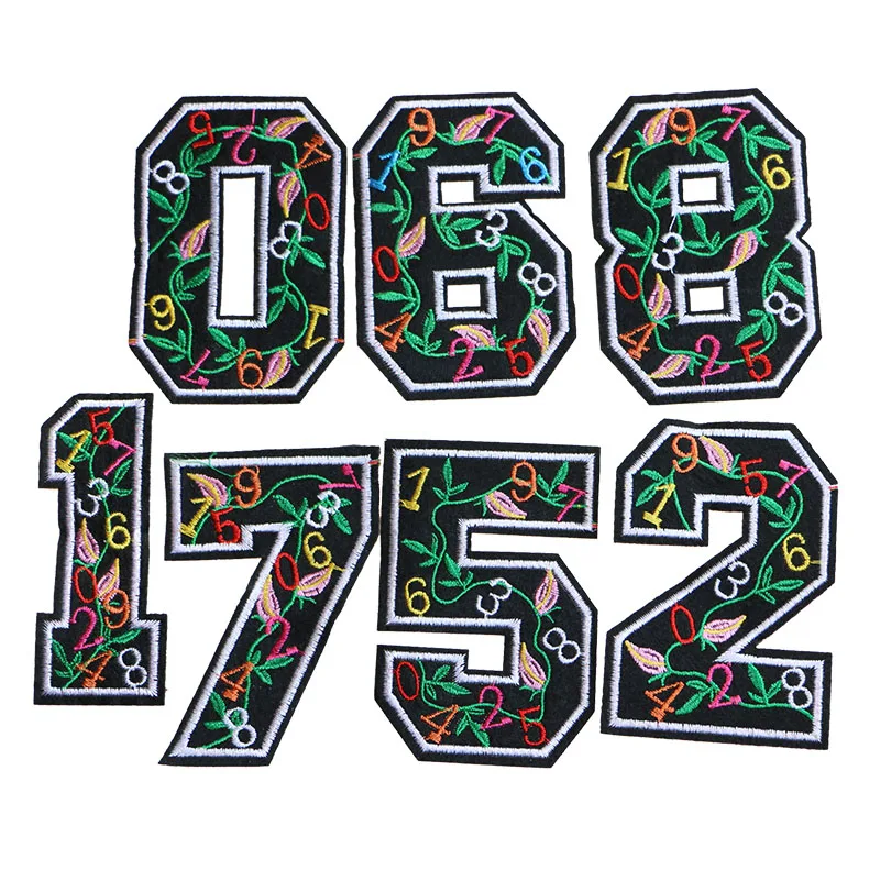 1 Pcs Arabic numerals with flowers, digital patterns  Cartoon icon Iron on Patches for Clothing DIY  Patchwork Custom Badges