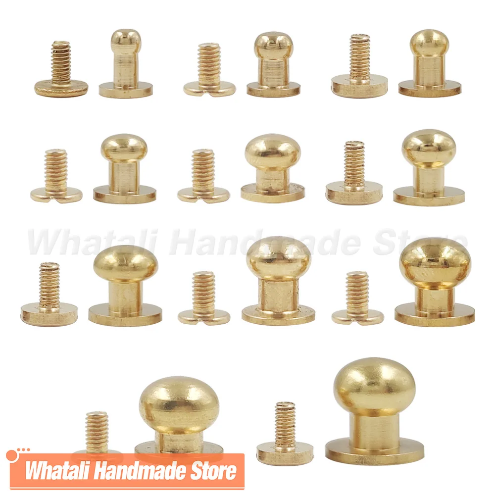 10pcs Solid Brass Button Belt Bag Rivets Back Nail Round Head Ball Post Studs Chicago Screw Leather Craft Accessories