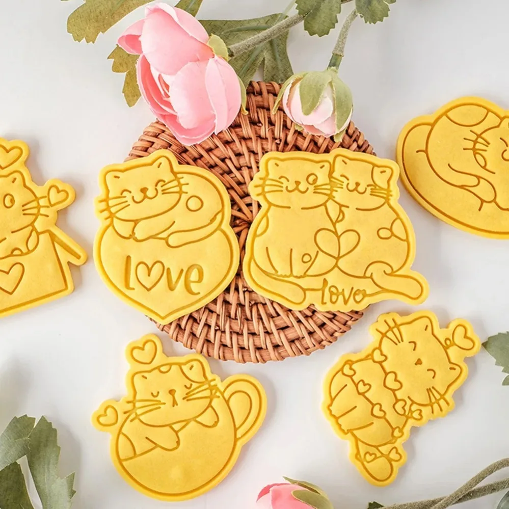 Valentine's Day Cookie Cutters Cute Cat Cookie Mold 3D Cake Fondant Cutting Mold DIY Kitchen Baking Tools