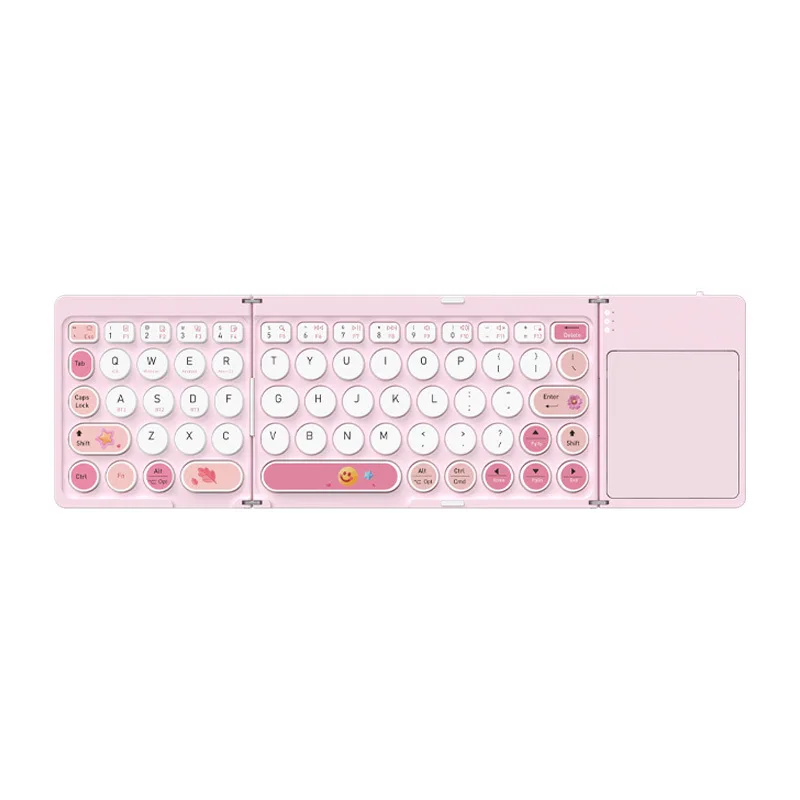 Foldable Bluetooth Keyboard with Touchpad Pink Cute Portable Wireless Keyboard for Tablet iPad iOS Windows Android Travel Office