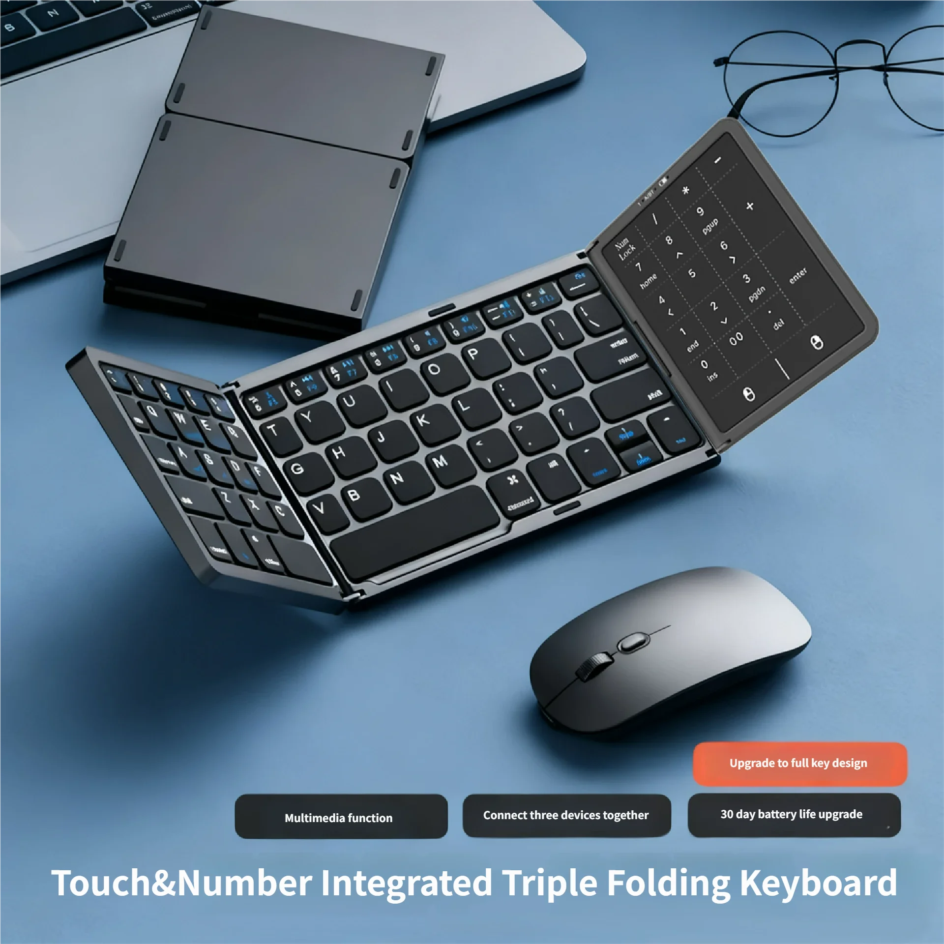 Custom Logo Portable Design Slim  Wireless BT Folding Keyboard for Mobile Office Travel Use Keyboard for Phone Tablet ipad
