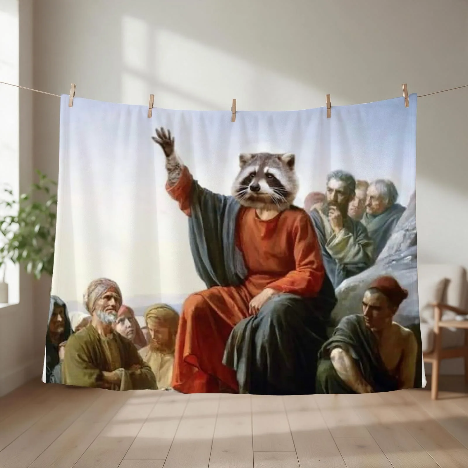 Raccoon Jesus Throw Blanket