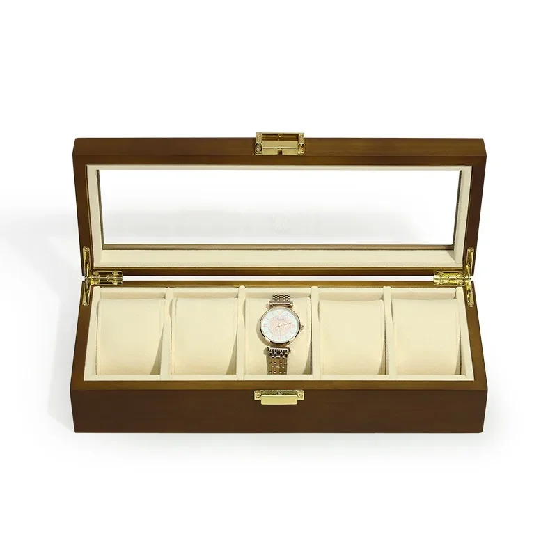 Watch box Five-digit solid wood with lid Watch storage Live Watch display box