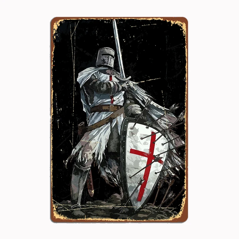 Templar Shield Cross Medieval Warrior Sword Knights Templar Armor Helmet Emblem Poster Metal  Plaque Mural Plaques Wall Decor