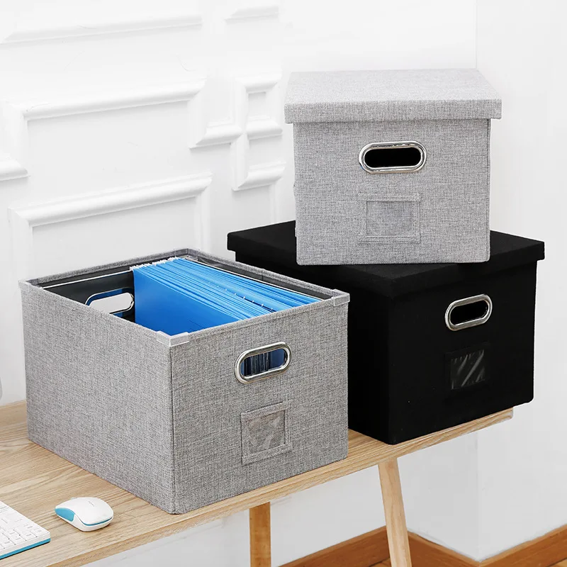 Document Storage Box, Office Desktop Data Sorting Storage Box, Foldable Fabric Storage Box
