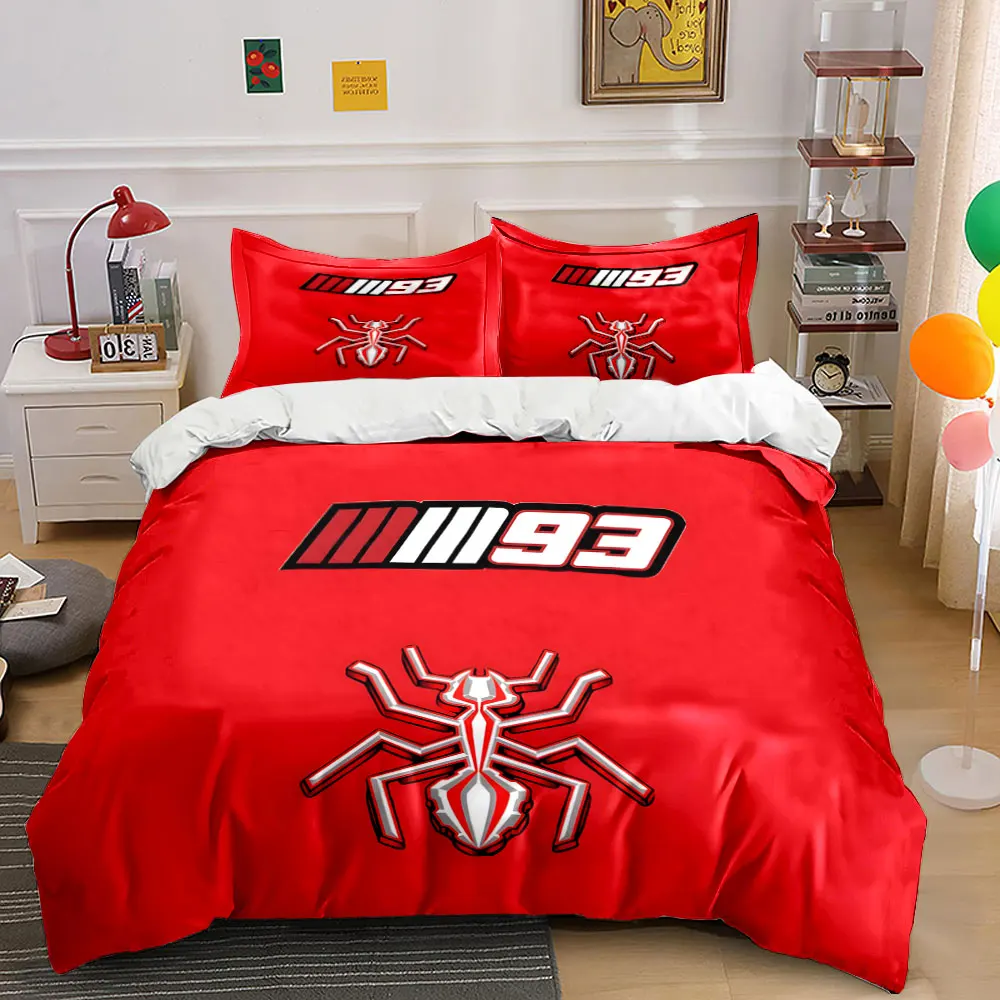 Red background ant and number 93 Bedding Set for Kids Luxury Gift 3pcs Digital Print Comforter Set Soft Comfortable Breathable