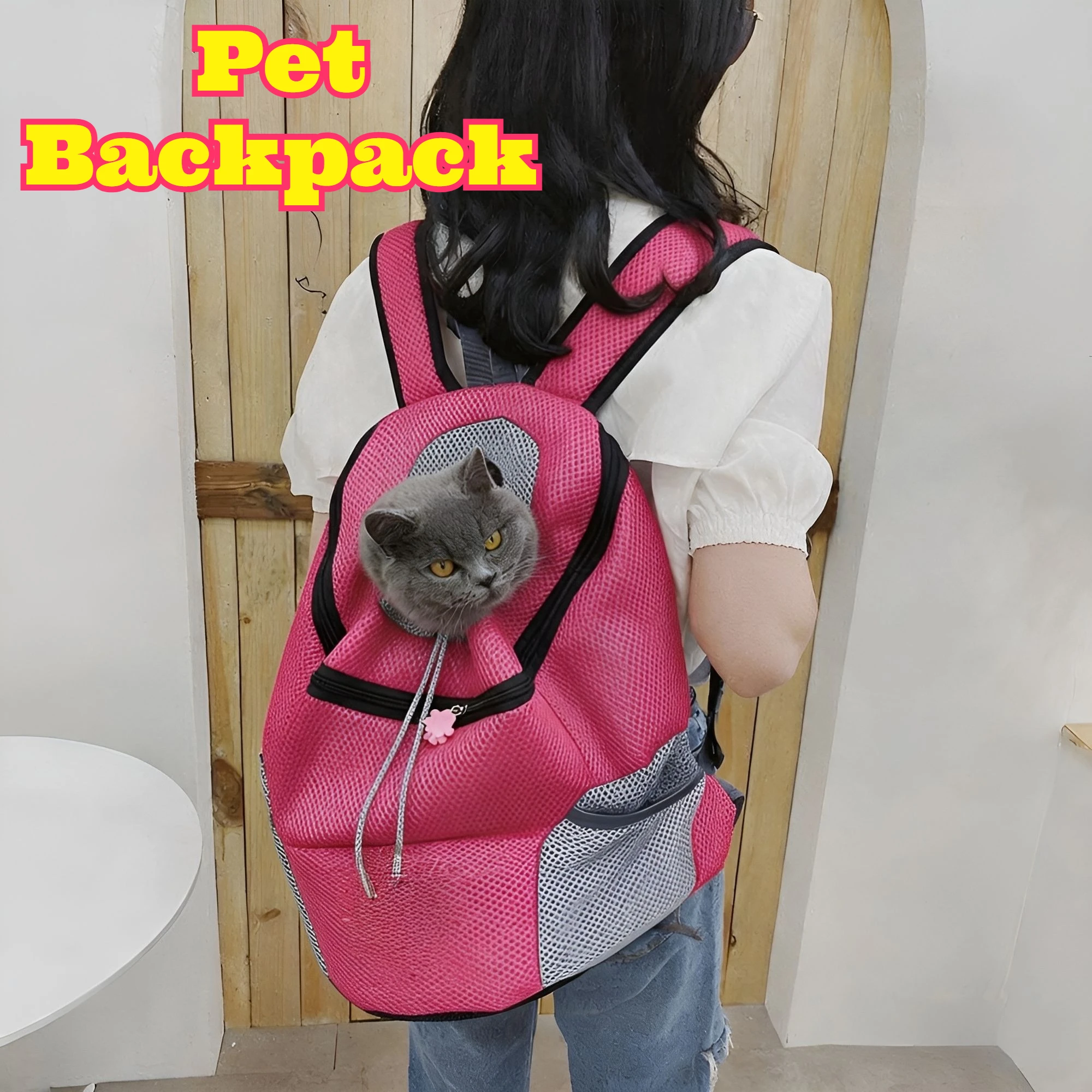 Pet Chest Backpack Cat Dog Breathable Mesh Carrier Ventilated Portable Outdoor Travel Walking Camping Daily Carry Pet Supplies