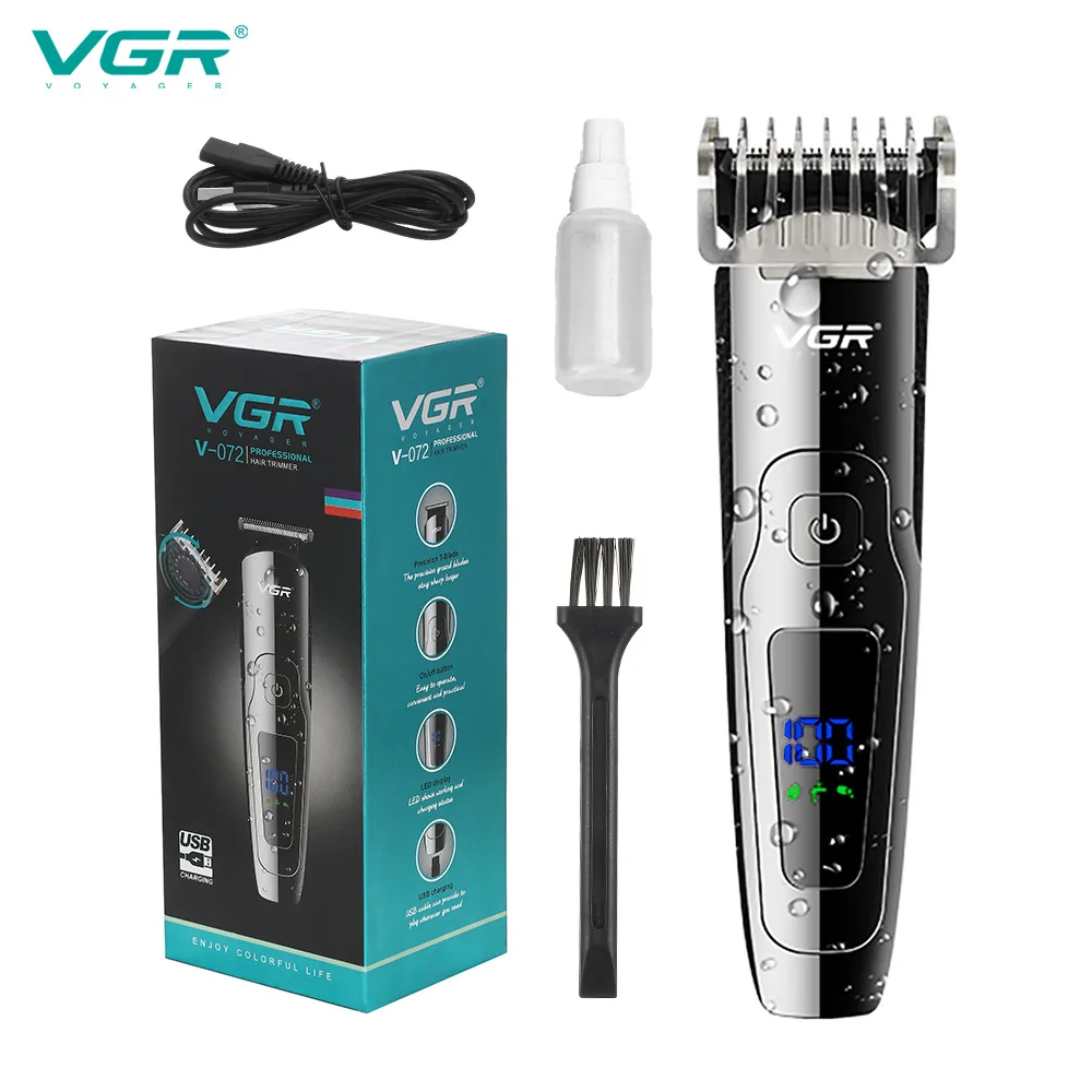 VGR V072 Hair Clipper Professional Personal Care Barber Waterproof Fine-Tuning Haircut LCD Barbershop Chargeable Trimmer V-072