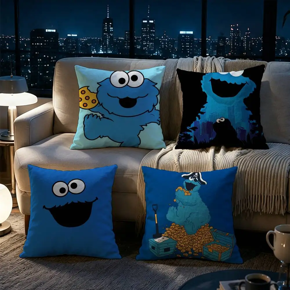 Cute Cookie Monster  Pillow cover Soft Microfiber Pillowcase Home Sofa Decor Surprise Decorative printed.