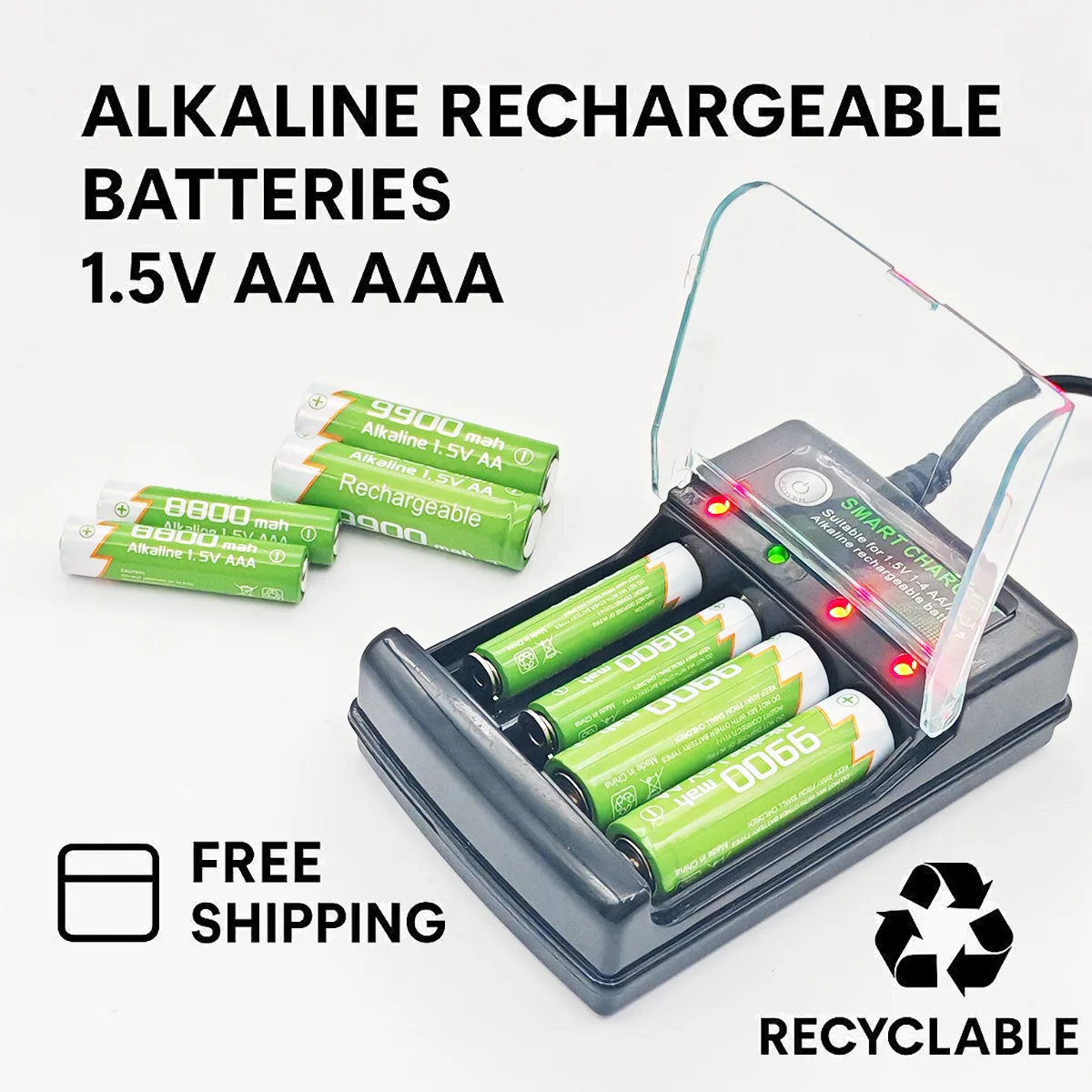 NEW1.5V Alkaline Rechargeable Batteries Set: AA 9900mAh & AAA 8800mAh with USB Charger, Free Shipping for Remote/Toy/Camera