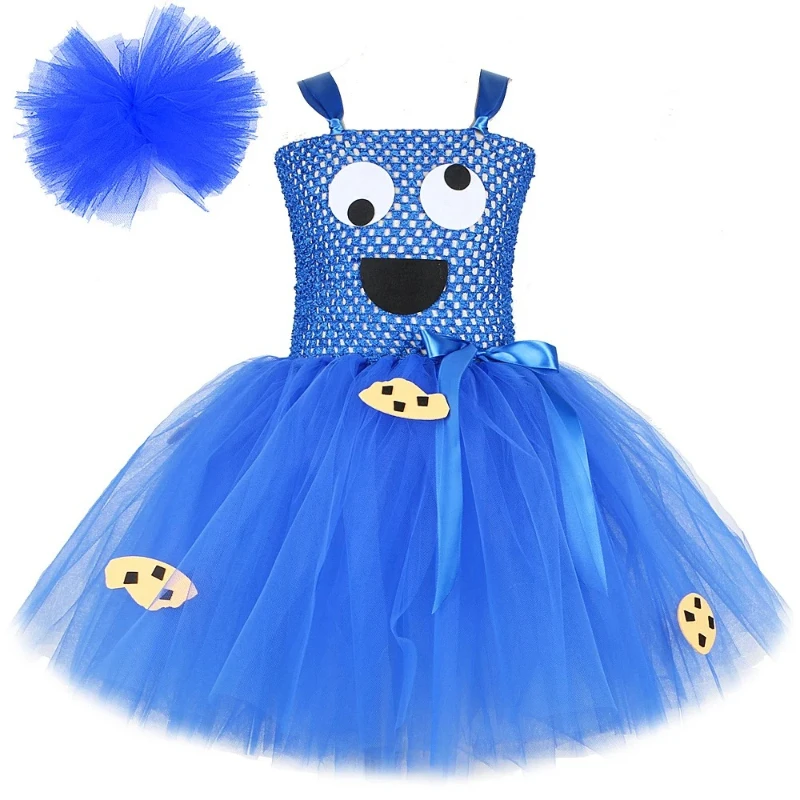 Girls' Fun Monster Halloween Clothes, Toddler Birthday Party Outfit, Kids Cartoon Cookie Themed Stage Performance Tutu Skirt
