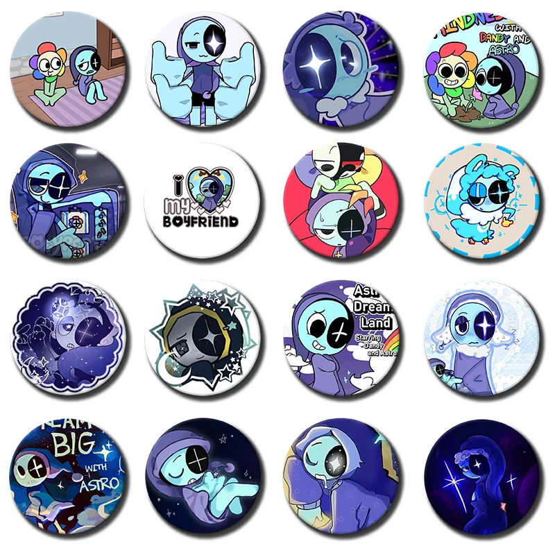 58mm D-Dandys Game World Pin Tinplate Round Brooch Cartoon Game Character Astro Nijigen Otaku Cosplay Culture Badges 1PC