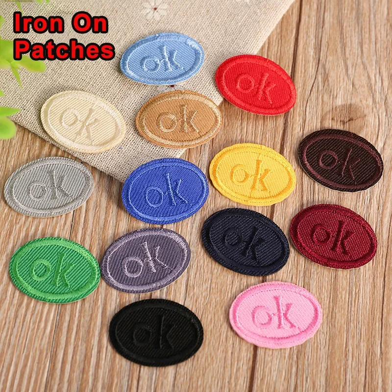 10Pcs Nylon Iron on Patches OK Repair Patch Small Embroidered Sew on Iron on Patches for DIY Cloth Plant Repair Fabric Appliques