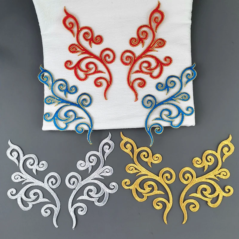 1 Pair Iron On Appliques Gold Embroidery Patches Flower For Cosplay Costume Trims 17*9CM