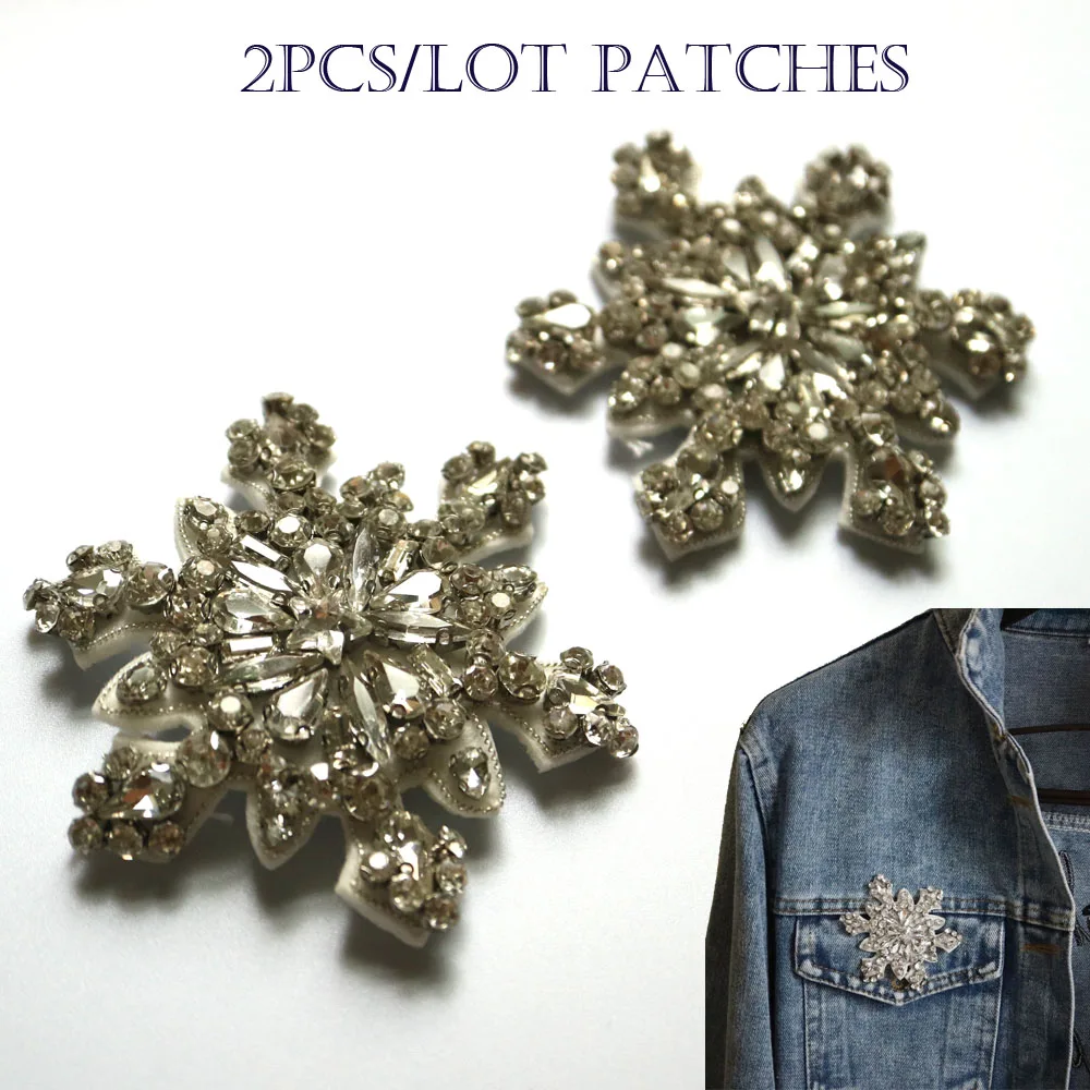 2pc/lot Snowflake Embroidered Beaded Patches for Clothing Sew on Rhinestone Patches Appliques Decoration Badge Patches
