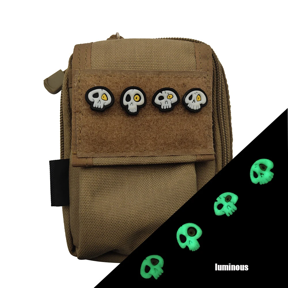 4 PCS Pack Yellow Eye Skull PVC Patch Badge Decal Applique Embellishment Decorative Fashion Cartoon Glow In Dark Rubber Patches