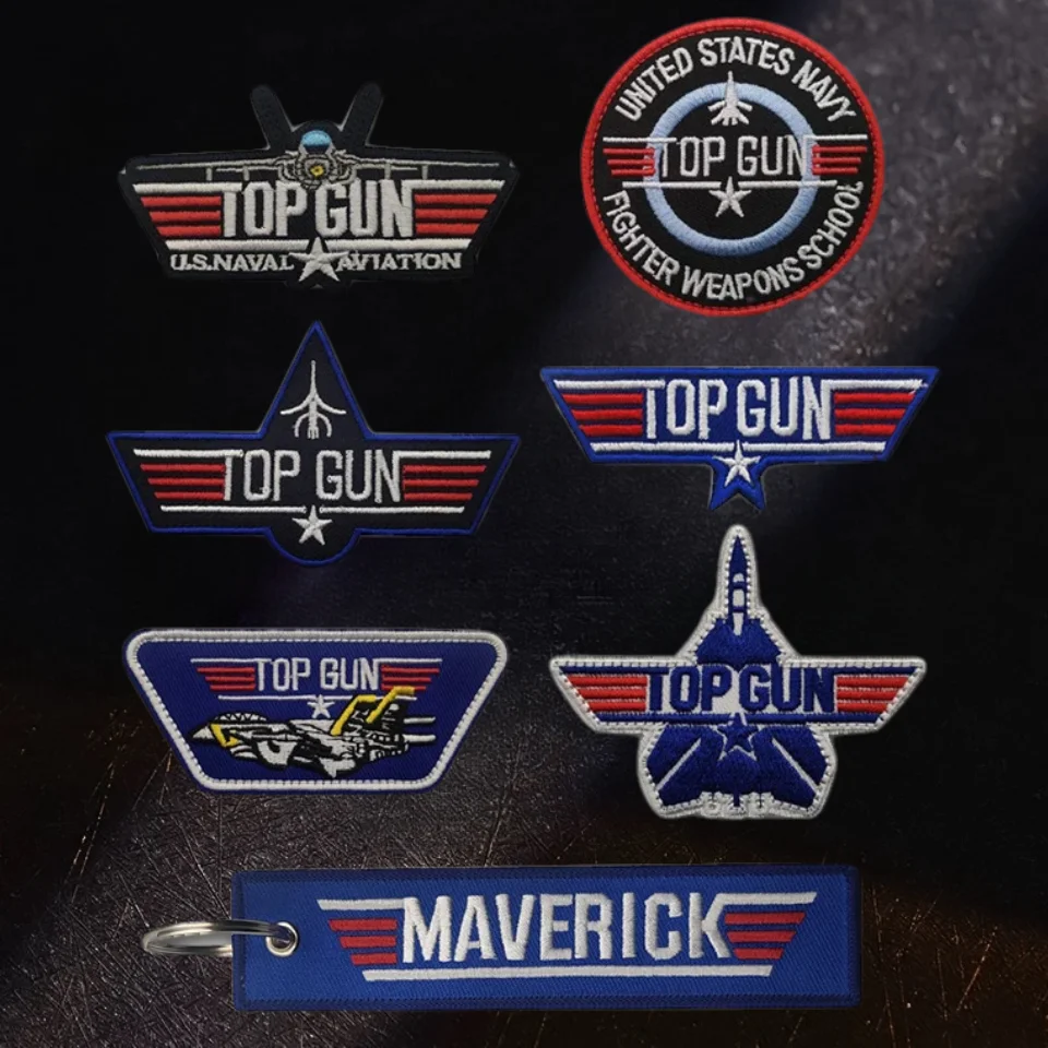 TOP GUN Embroidery Patch on Clothes Hook&Loop Appliques Military Tactical Band Patches Aircraft Morale Badges Backpack Stickers