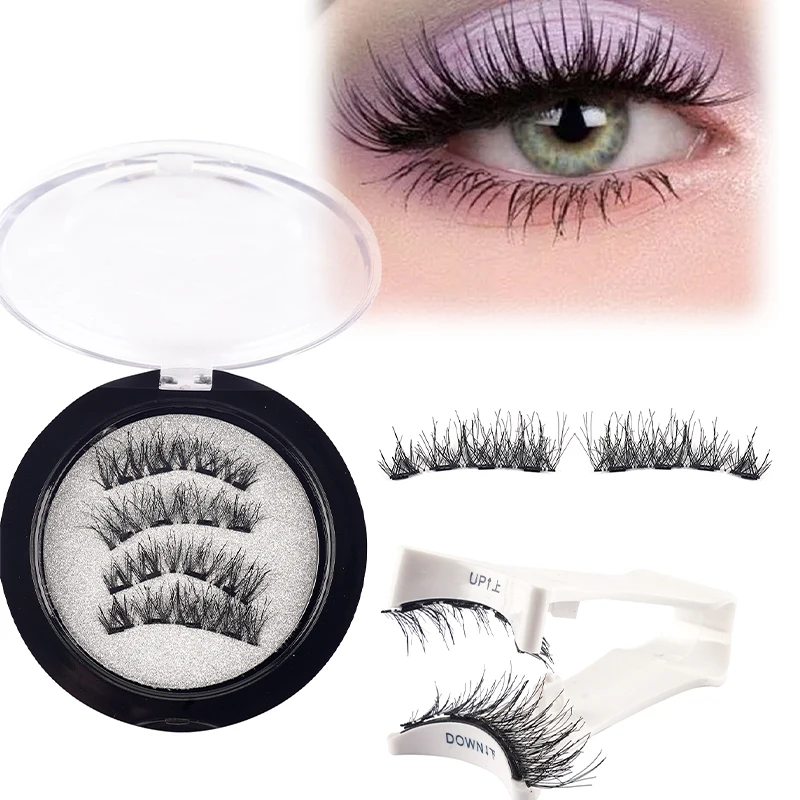 XSJ Magnetic Eyelashes 3D Natural False Eyelashes Reusable 4pcs Magnet Clip Set Lashes Extension makeup Tweezers Lash Set