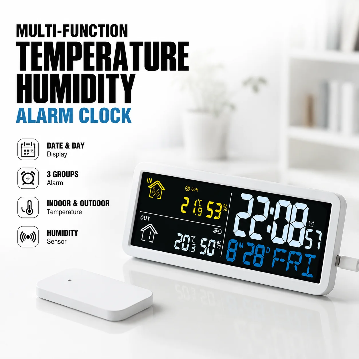 Digital Clock Thermometer Hygrometer Indoor Outdoor -40~60℃ ±1℃ 100m Wireless Sensor Alarm for Home Greenhouse Office Reliable