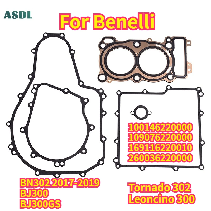 300cc Twin Motorcycle Engine Sealing Gasket Repair Parts For Benelli BN302 2017-2019 BJ300 BJ300GS Tornado 302 Leoncino 300
